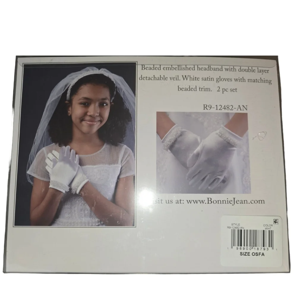 Bonnie Jean Big Girls Double-Layer Veil & Matching Gloves Set NEW